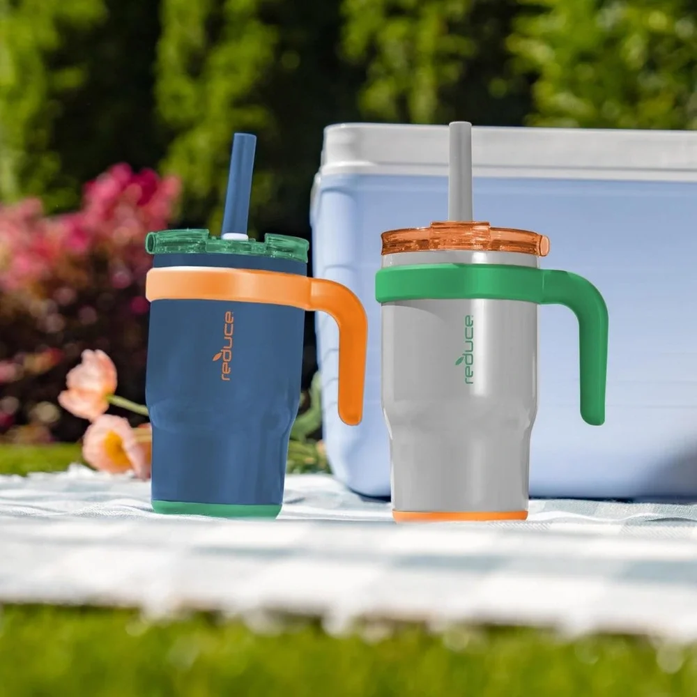 REDUCE 14oz Coldee Kids Tumbler w/ Handle & Straw - 2 Pack - Leakproof & Insulat